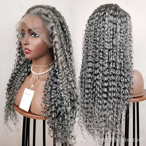 Virgin brazilian colored wigs transparent hd lace front grey wigs deep wave gray human hair frontal lace wigs for black women